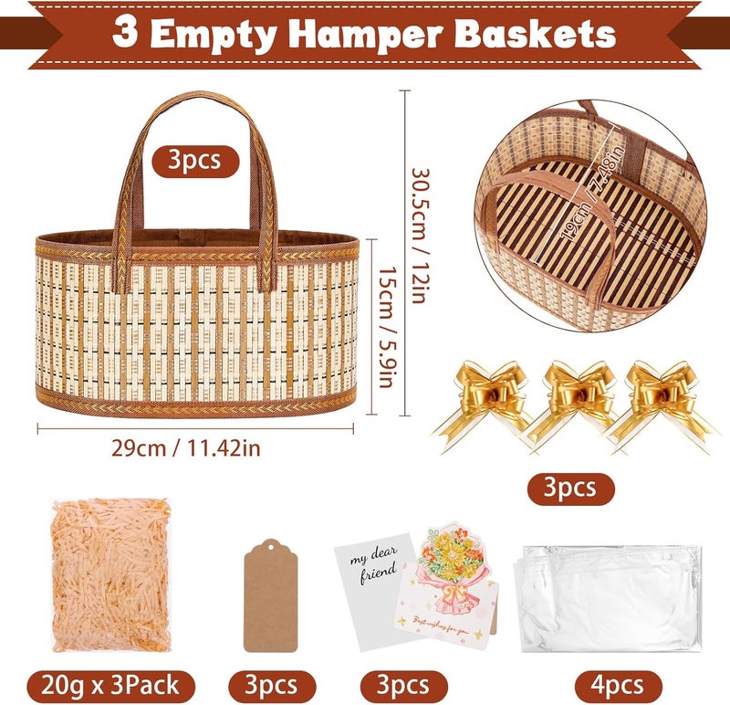 Dreamtop 3 Set Baskets for Gifts Empty, Woven Bamboo Gift Basket Empty Large with Handles, Sturdy Gift Basket Kit Empty to Fill for Christmas Birthday Baby Shower Wedding Gift - Image 2